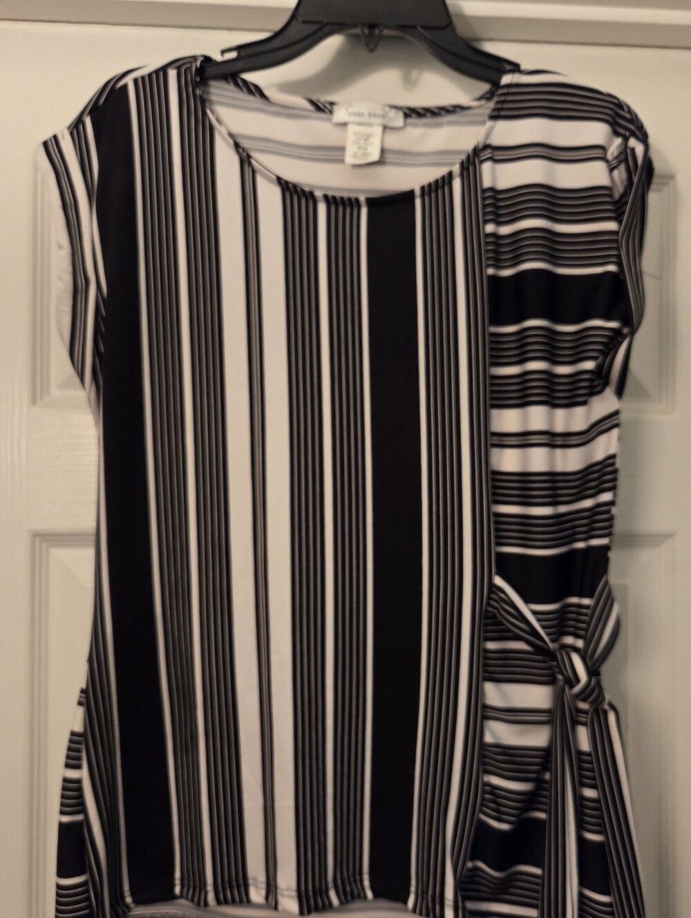 Black & White Striped Tie-Side Blouse - Women's